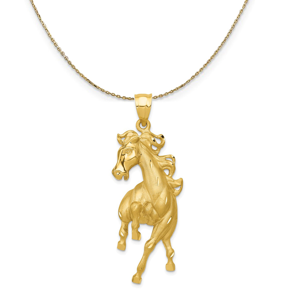 14k Yellow Gold Large Polished Galloping Horse Necklace, Item N20277 by The Black Bow Jewelry Co.