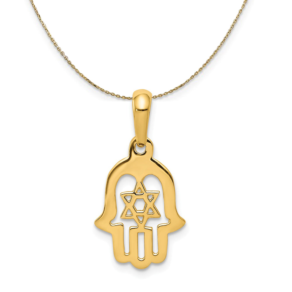 14k Yellow Gold Polished Star of David Chamseh Necklace, Item N20280 by The Black Bow Jewelry Co.