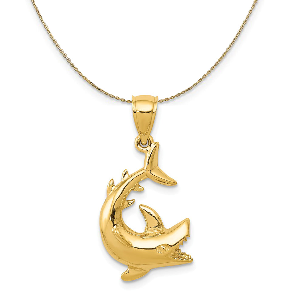 14k Yellow Gold Sm Thrashing Shark Necklace, Item N20282 by The Black Bow Jewelry Co.