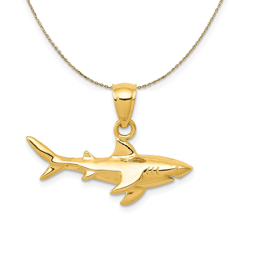 14k Yellow Gold Polished 2D Shark Necklace, Item N20283 by The Black Bow Jewelry Co.