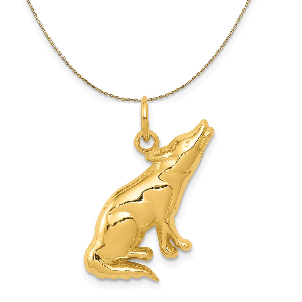 14k Yellow Gold Polished Wolf Necklace, Item N20288 by The Black Bow Jewelry Co.