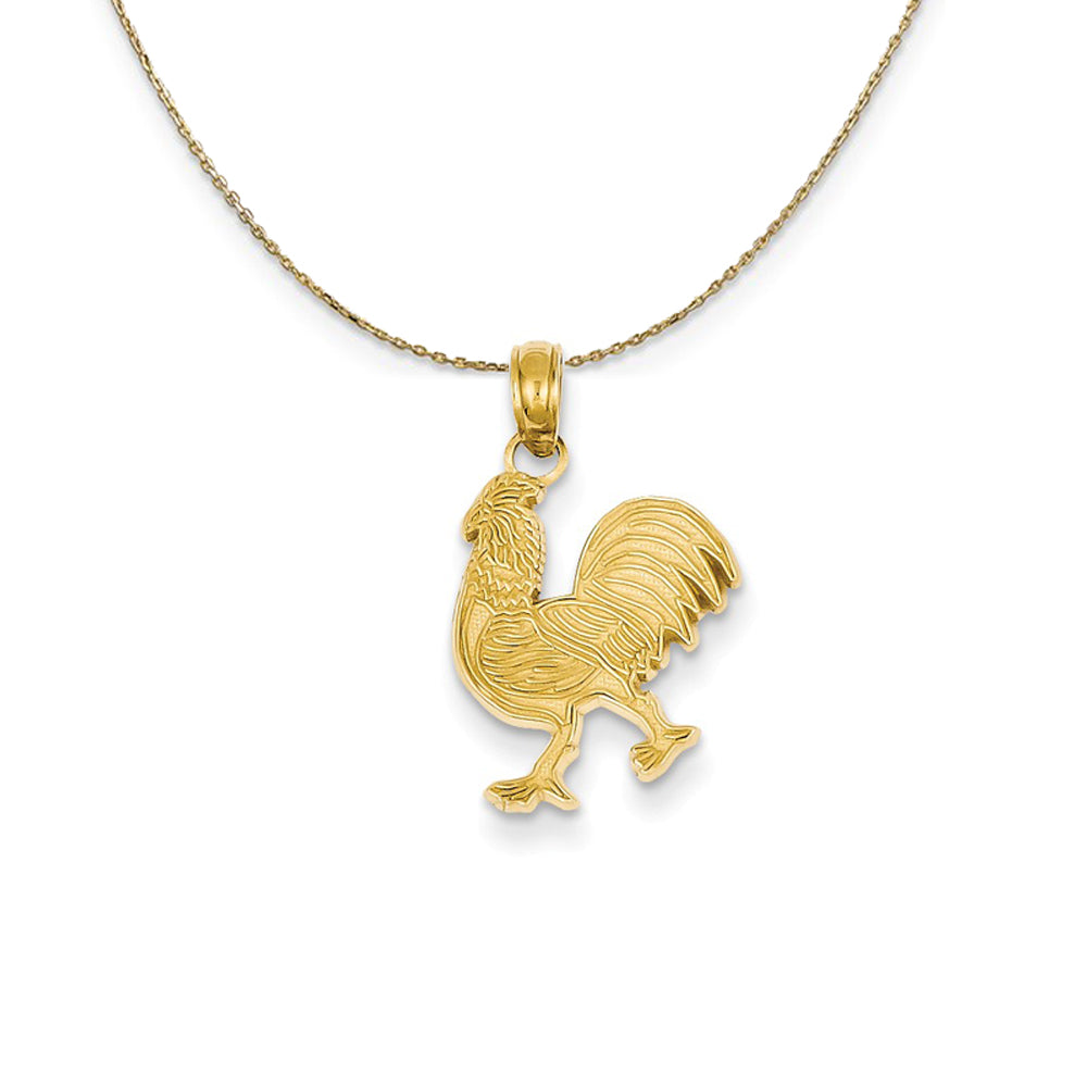 14k Yellow Gold Flat Textured Rooster Necklace, Item N20290 by The Black Bow Jewelry Co.