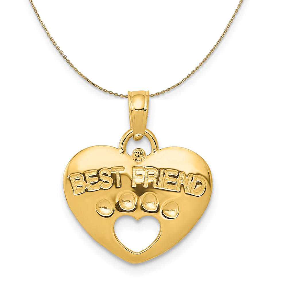 14k Yellow Gold Best Friend Paw Print and Heart Necklace, Item N20292 by The Black Bow Jewelry Co.