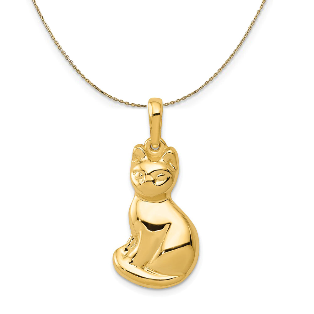 14k Yellow Gold Large Polished Cat Necklace, Item N20302 by The Black Bow Jewelry Co.