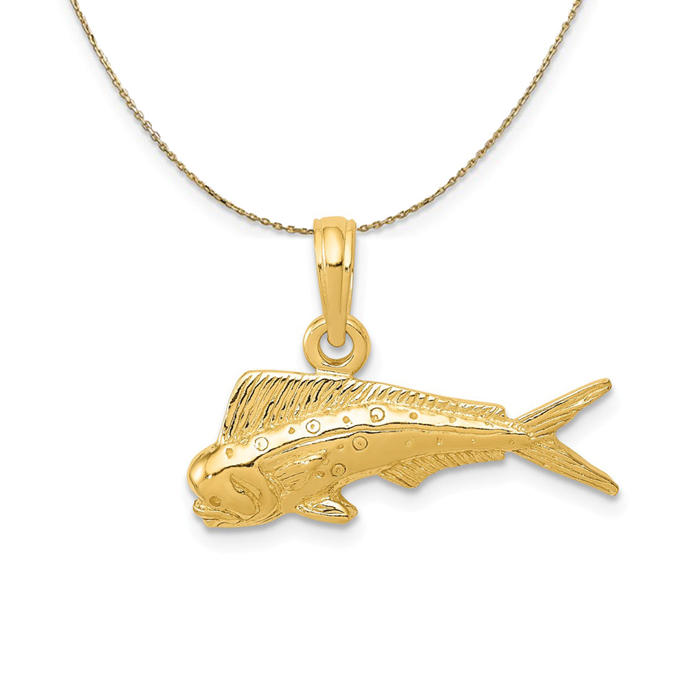 14k Yellow Gold Polished Mahi Mahi Fish Necklace, Item N20303 by The Black Bow Jewelry Co.