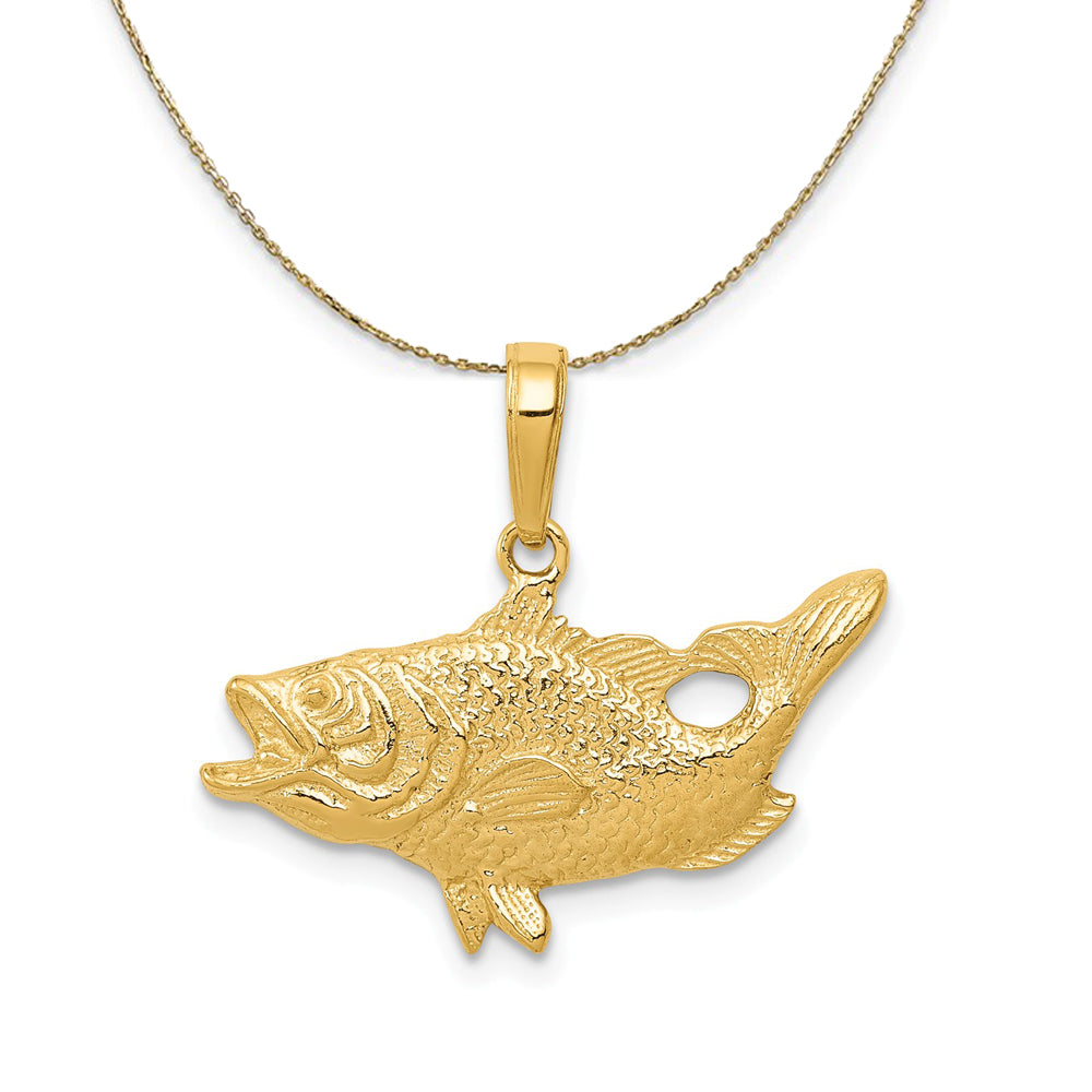 14k Yellow Gold Open Mouth Bass Necklace, Item N20306 by The Black Bow Jewelry Co.