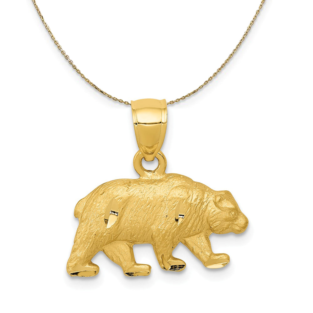 14k Yellow Gold Satin and Diamond Cut Bear Necklace, Item N20312 by The Black Bow Jewelry Co.
