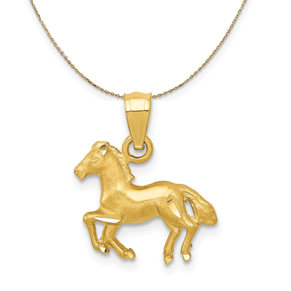 14k Yellow Gold Sm Satin Galloping Horse Necklace, Item N20321 by The Black Bow Jewelry Co.