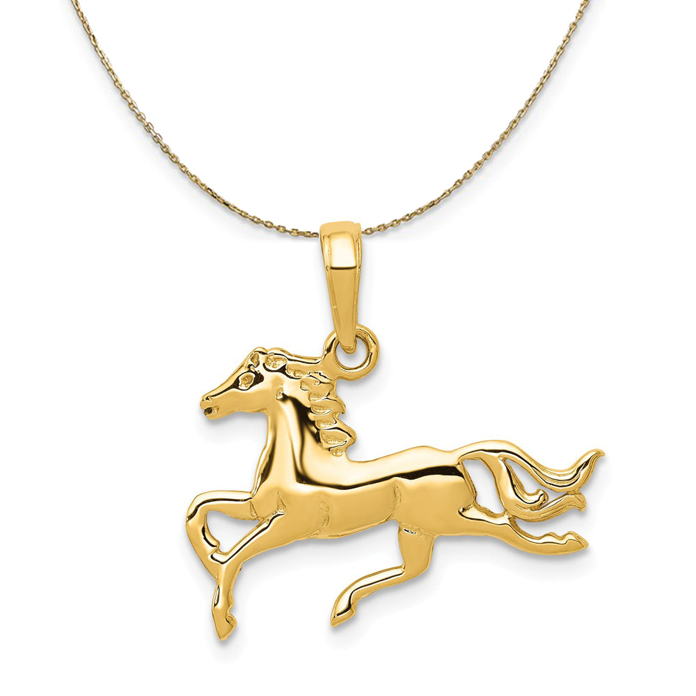 14k Yellow Gold Polished Running Horse Necklace, Item N20322 by The Black Bow Jewelry Co.