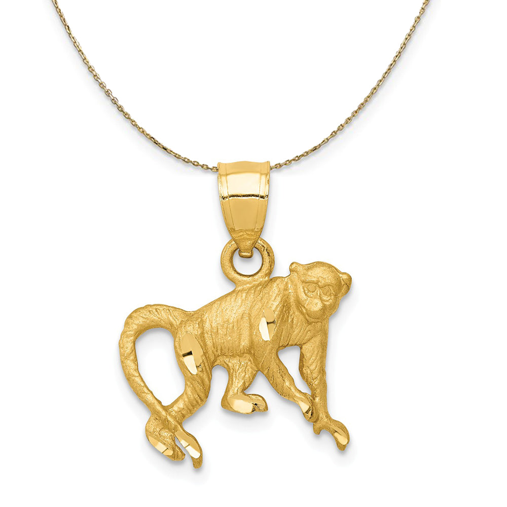 14k Yellow Gold Satin and Diamond Cut Monkey Necklace, Item N20325 by The Black Bow Jewelry Co.