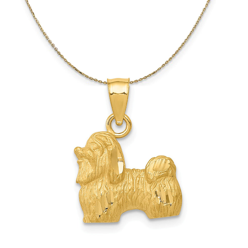 14k Yellow Gold Sm Satin and Diamond Cut Shih Tzu Necklace, Item N20345 by The Black Bow Jewelry Co.