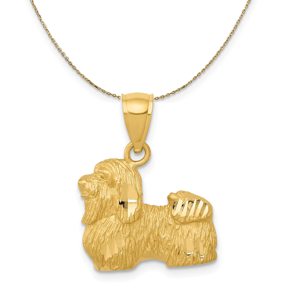 14k Yellow Gold Satin and Diamond Cut Shih Tzu Necklace, Item N20346 by The Black Bow Jewelry Co.