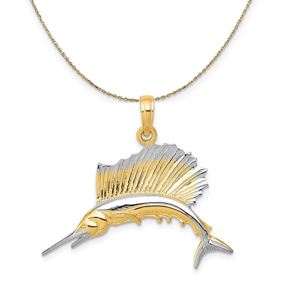 14k Yellow Gold Polished Sailfish Necklace, Item N20347 by The Black Bow Jewelry Co.