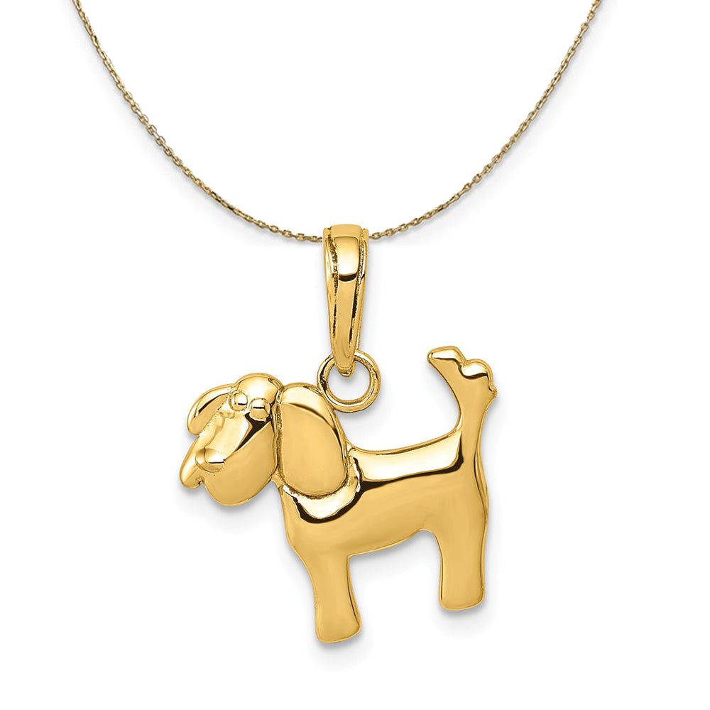 14k Yellow Gold Polished Whimsical Dog Necklace, Item N20348 by The Black Bow Jewelry Co.