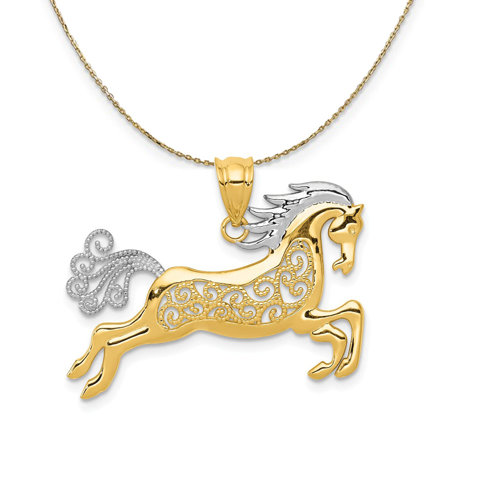 14k Yellow Gold Filigree Horse Necklace, Item N20350 by The Black Bow Jewelry Co.
