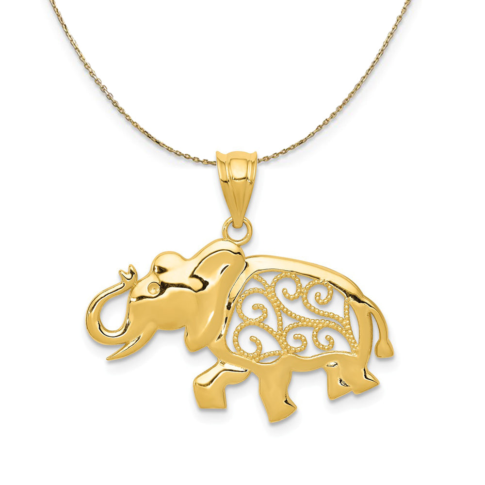 14k Yellow Gold Filigree Elephant Necklace, Item N20353 by The Black Bow Jewelry Co.
