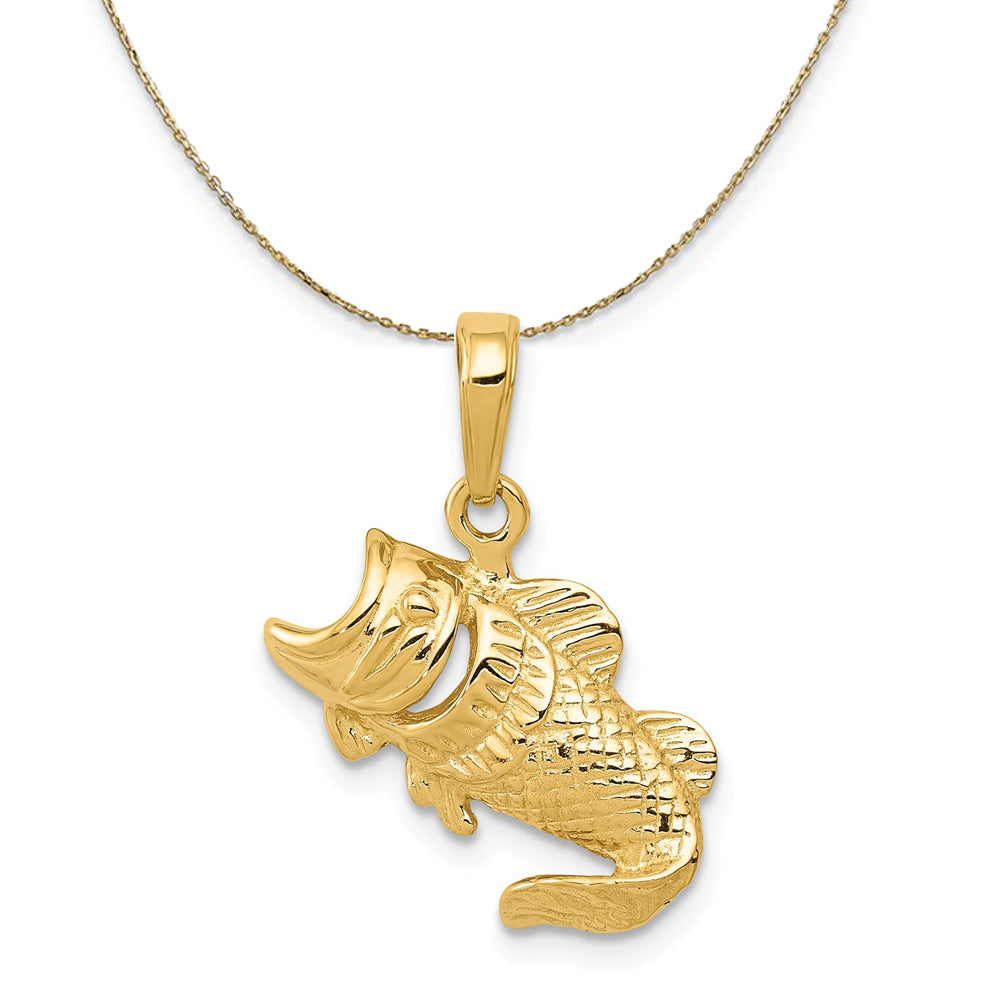 14k Yellow Gold Sm Largemouth Fish Necklace, Item N20356 by The Black Bow Jewelry Co.