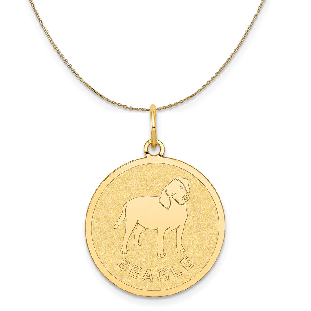 14k Yellow Gold Laser Etched Beagle Disc Necklace, 19mm, Item N20362 by The Black Bow Jewelry Co.