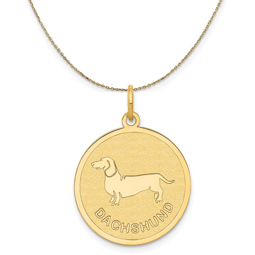 14k Yellow Gold Laser Etched Dachshund Disc Necklace, 19mm, Item N20363 by The Black Bow Jewelry Co.