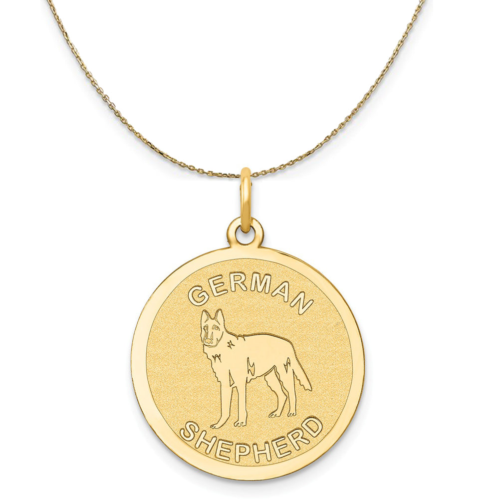 14k Yellow Gold Etched German Shepherd Disc Necklace, 19mm, Item N20364 by The Black Bow Jewelry Co.