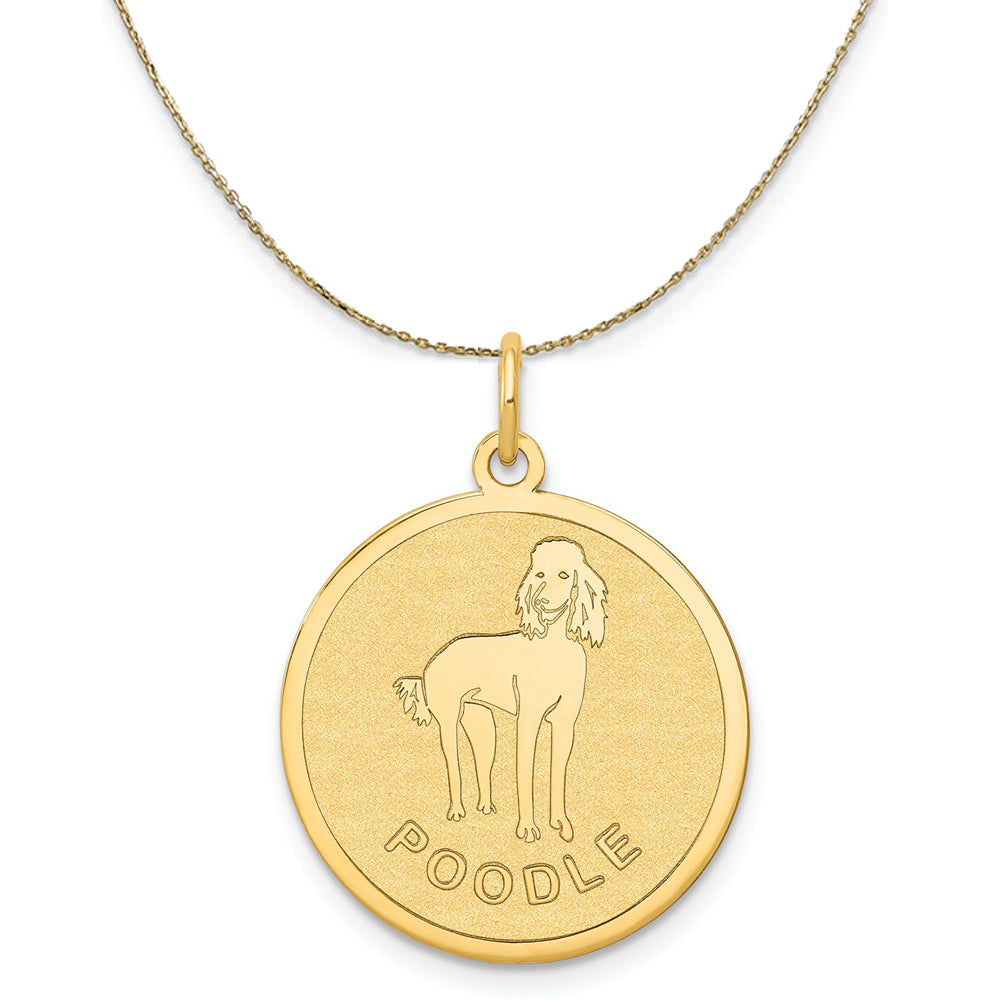 14k Yellow Gold Laser Etched Poodle Disc Necklace, 19mm, Item N20365 by The Black Bow Jewelry Co.