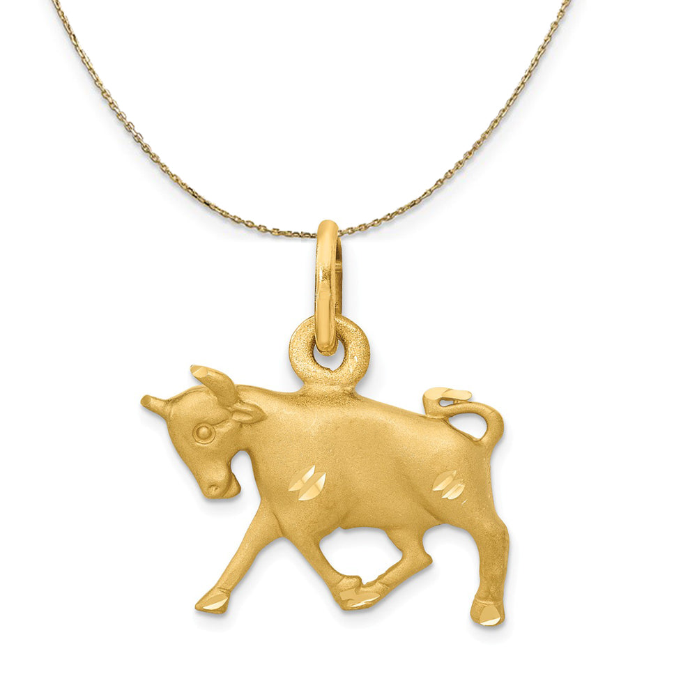 14k Yellow Gold Taurus the Bull Zodiac Diamond Cut Necklace, Item N20391 by The Black Bow Jewelry Co.
