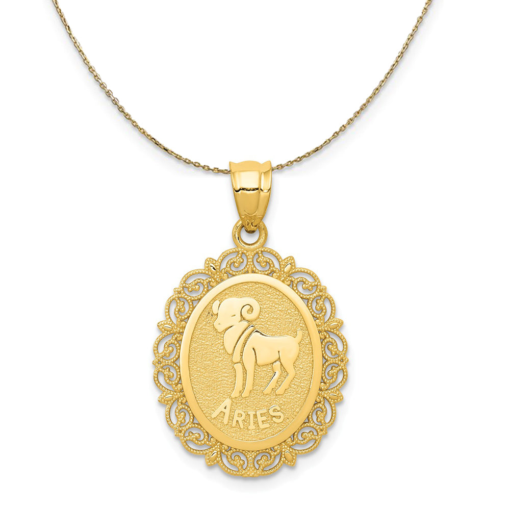 14k Yellow Gold Filigree Aries the Ram Zodiac Necklace, Item N20402 by The Black Bow Jewelry Co.
