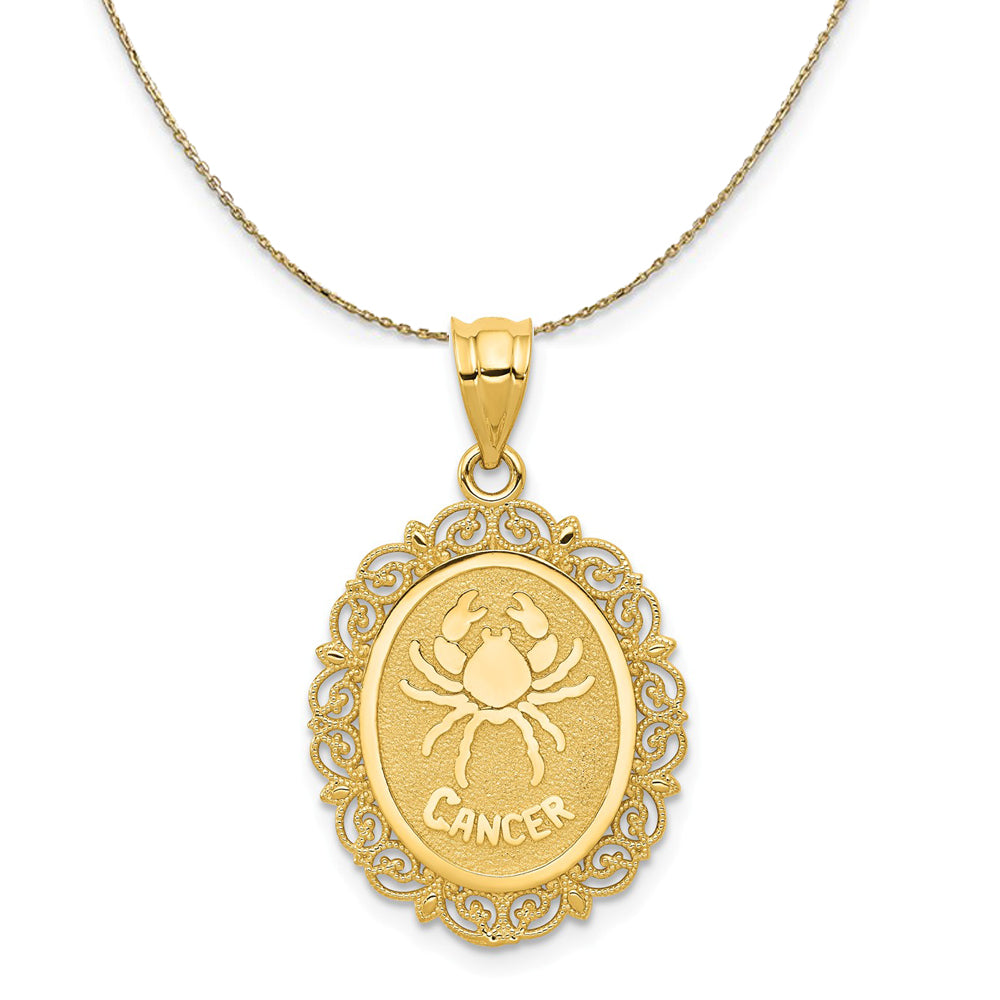 14k Yellow Gold Filigree Cancer the Crab Zodiac Necklace, Item N20405 by The Black Bow Jewelry Co.