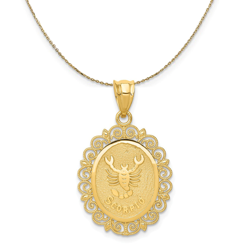 14k Yellow Gold Filigree Scorpio the Scorpion Necklace, Item N20409 by The Black Bow Jewelry Co.