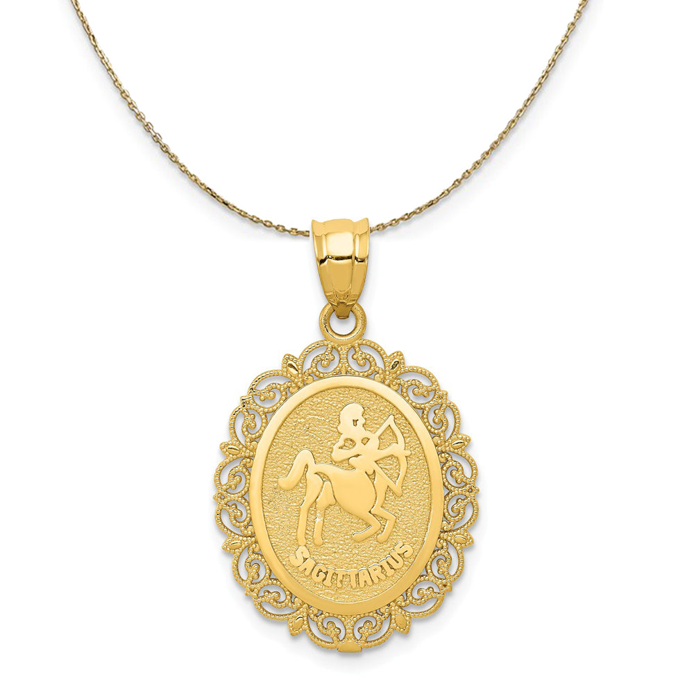 14k Yellow Gold Filigree Sagittarius the Archer Necklace, Item N20410 by The Black Bow Jewelry Co.