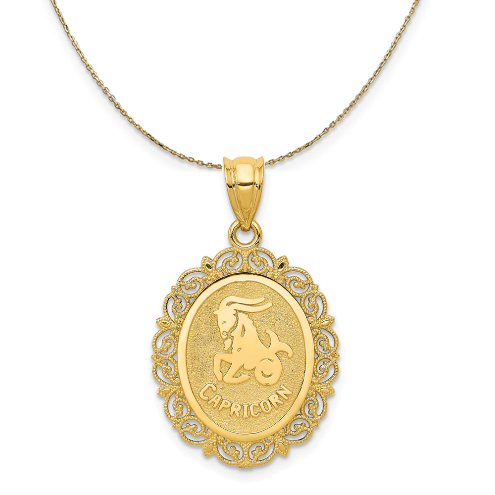 14k Yellow Gold Filigree Capricorn the Goat Zodiac Necklace, Item N20411 by The Black Bow Jewelry Co.