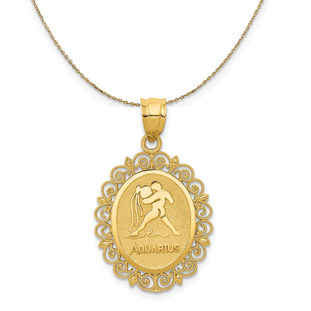 14k Yellow Gold Filigree Aquarius the Water Bearer Necklace, Item N20412 by The Black Bow Jewelry Co.