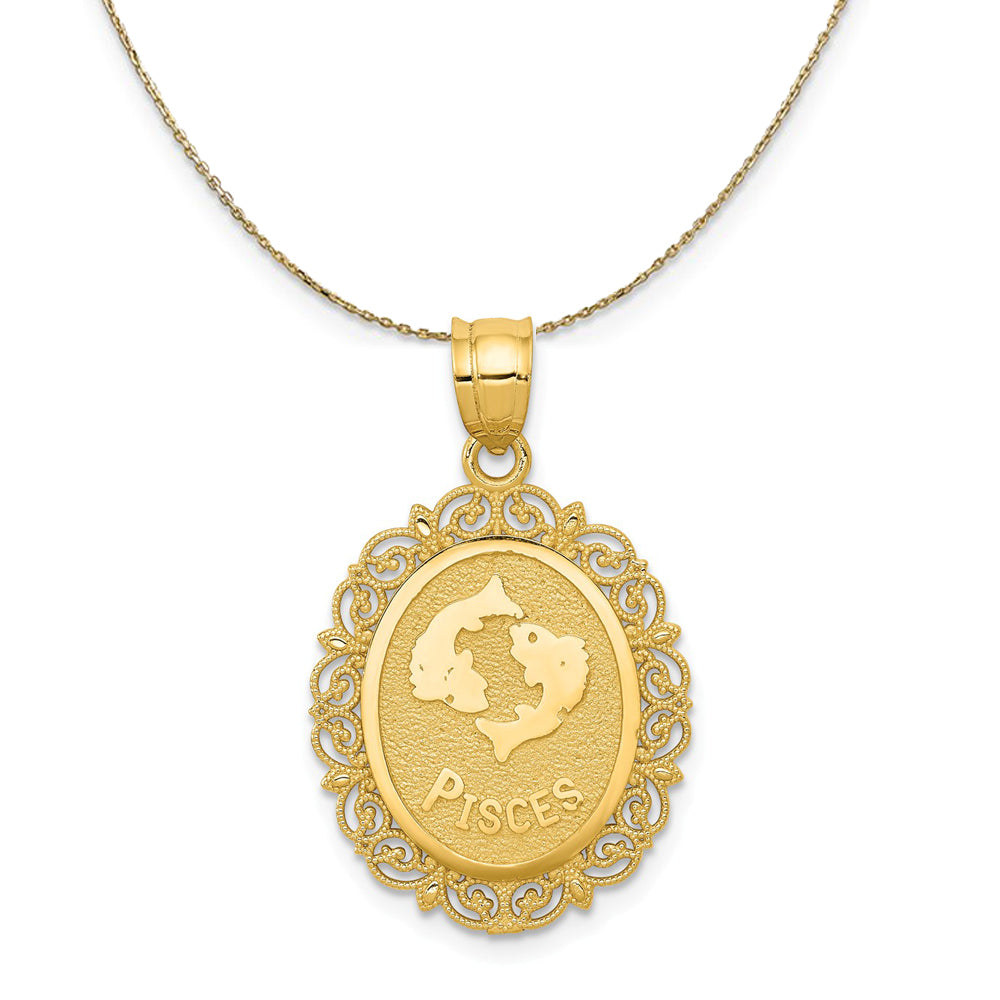 14k Yellow Gold Filigree Pisces the Fish Zodiac Necklace, Item N20413 by The Black Bow Jewelry Co.