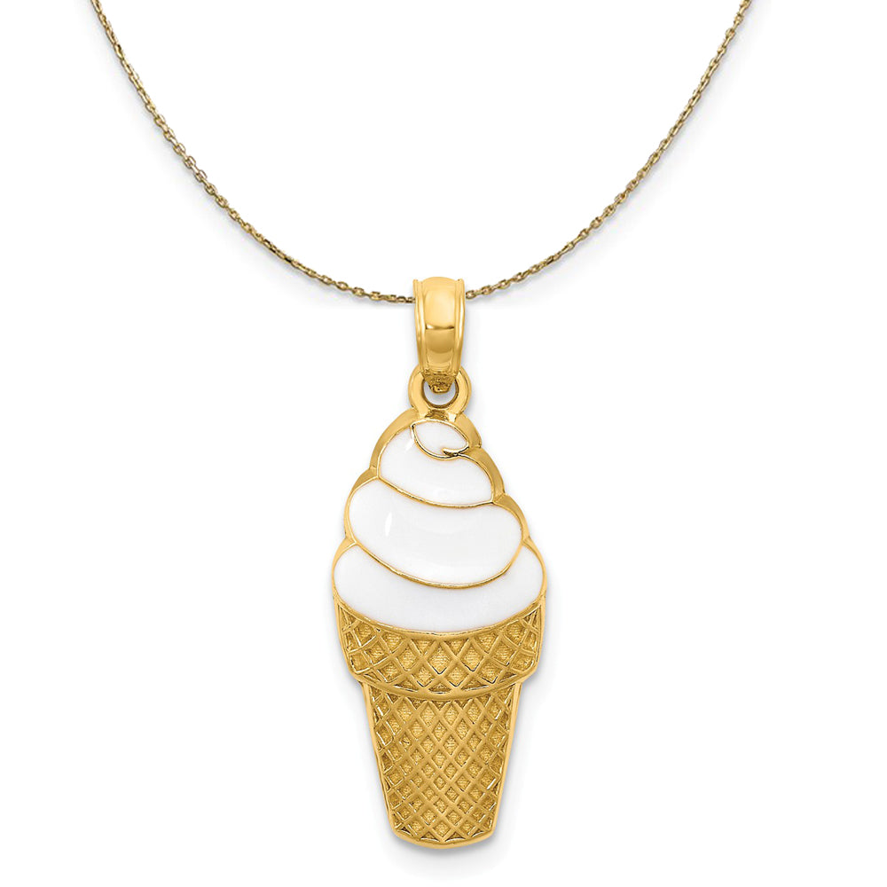 14k Yellow Gold and Enamel Vanilla Ice Cream Cone Necklace, Item N20419 by The Black Bow Jewelry Co.