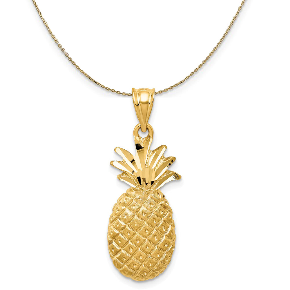 14k Yellow Gold Satin and Diamond Cut Pineapple Necklace, Item N20424 by The Black Bow Jewelry Co.