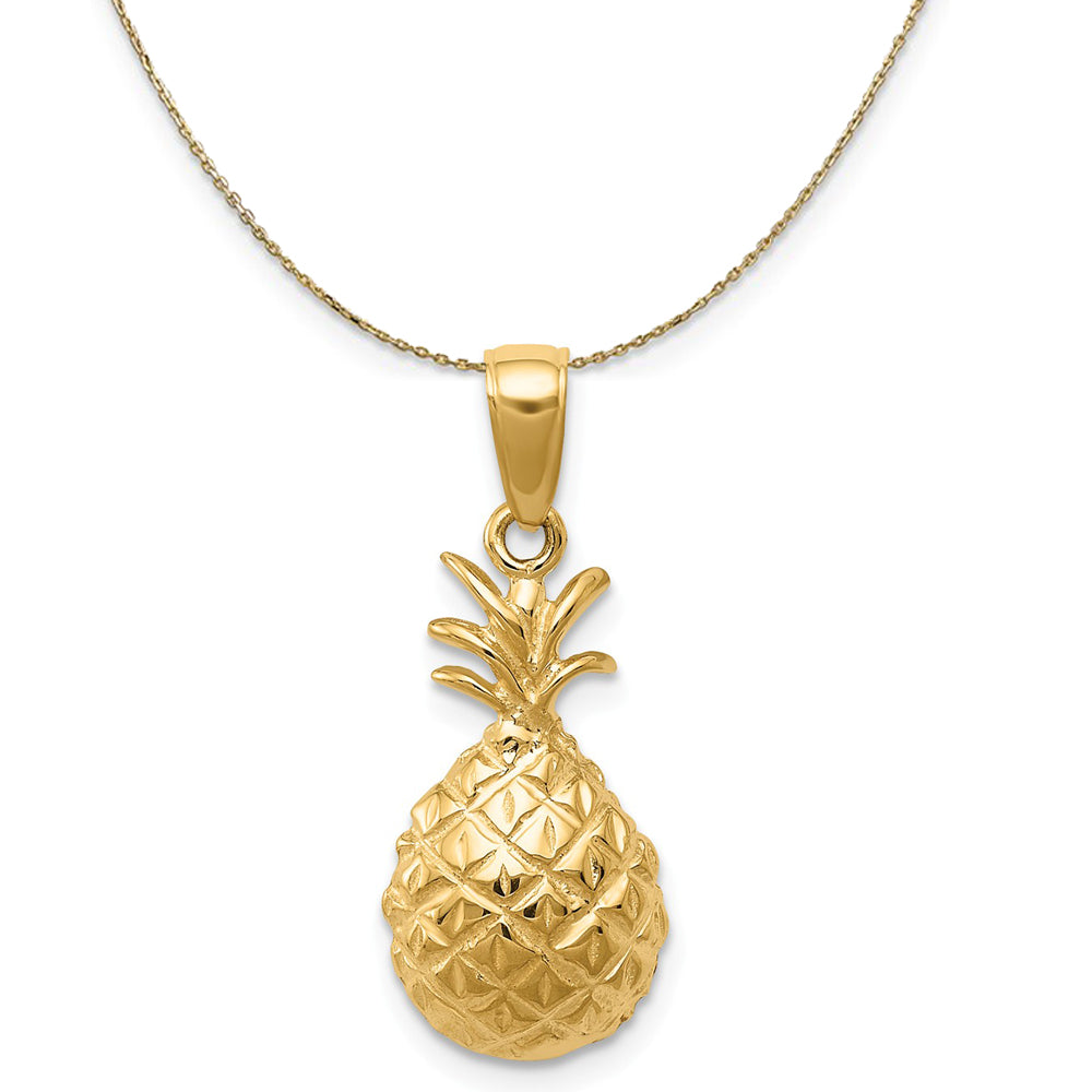 14k Yellow Gold Polished Diamond Cut Pineapple Necklace, Item N20425 by The Black Bow Jewelry Co.