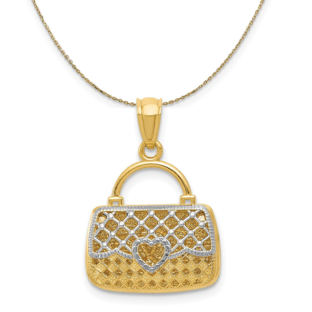 14k Yellow Gold Reversible Heart Handbag Necklace, Item N20450 by The Black Bow Jewelry Co.