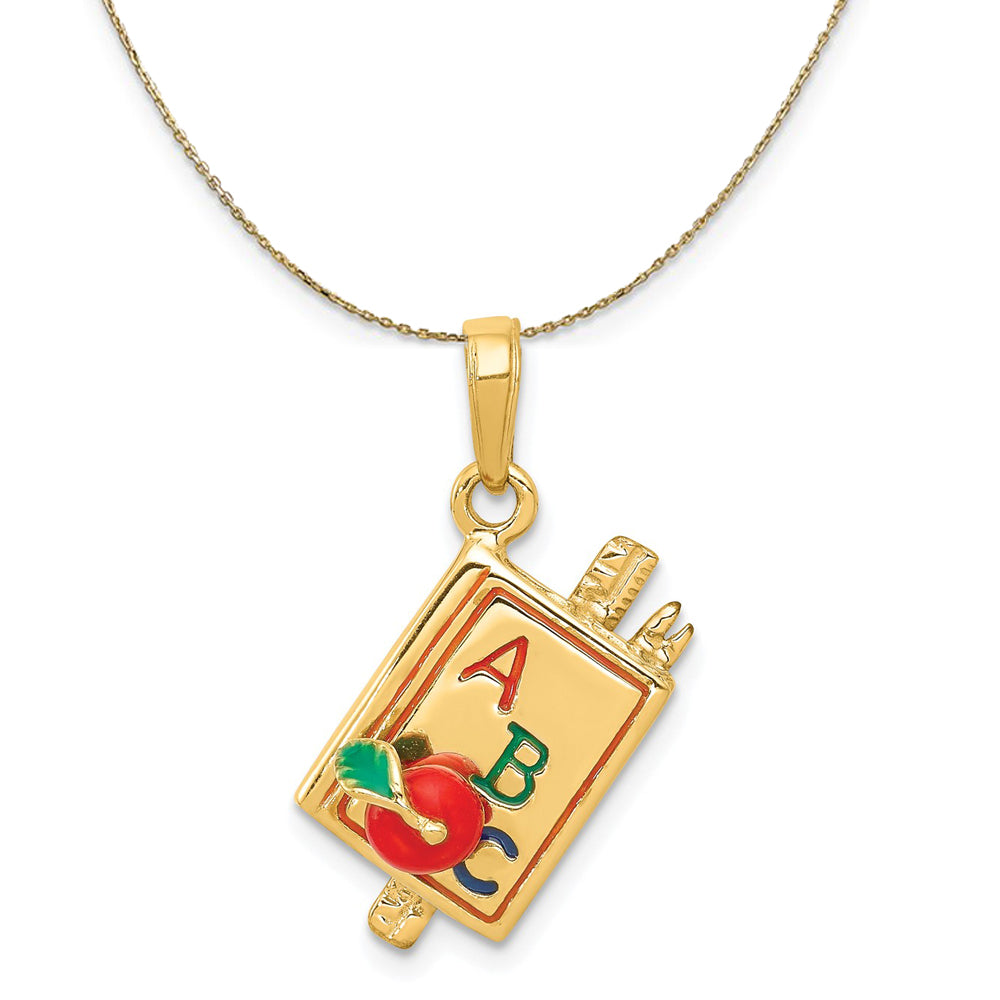 14k Yellow Gold Enameled ABC Schoolbook Necklace, Item N20460 by The Black Bow Jewelry Co.