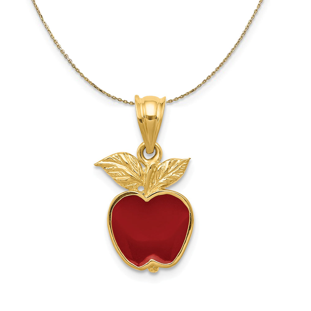 14k Yellow Gold Sm Red Enameled Apple Necklace, Item N20463 by The Black Bow Jewelry Co.
