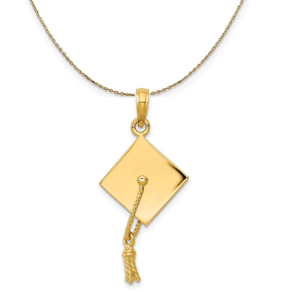 14k Yellow Gold Polished Graduation Cap Necklace, Item N20472 by The Black Bow Jewelry Co.