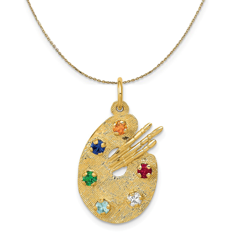 14k Yellow Gold and CZ Multicolor Artists Palette Necklace, Item N20474 by The Black Bow Jewelry Co.