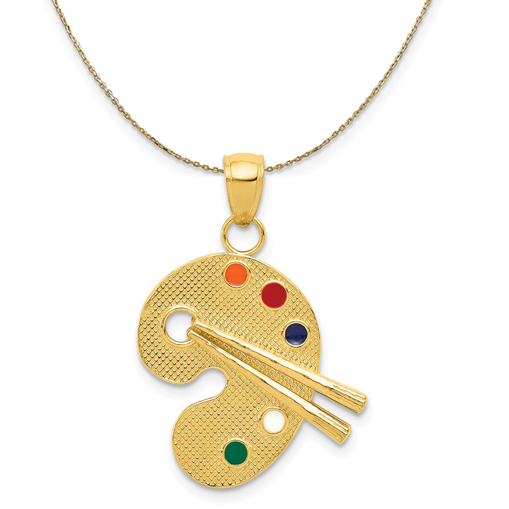 14k Yellow Gold and Enameled Artist Palette Necklace, Item N20475 by The Black Bow Jewelry Co.