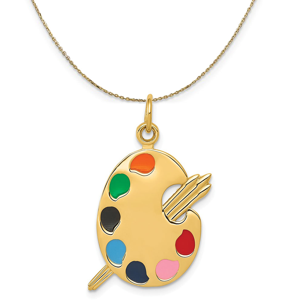14k Yellow Gold Enameled Polished Artist Palette Necklace, Item N20476 by The Black Bow Jewelry Co.