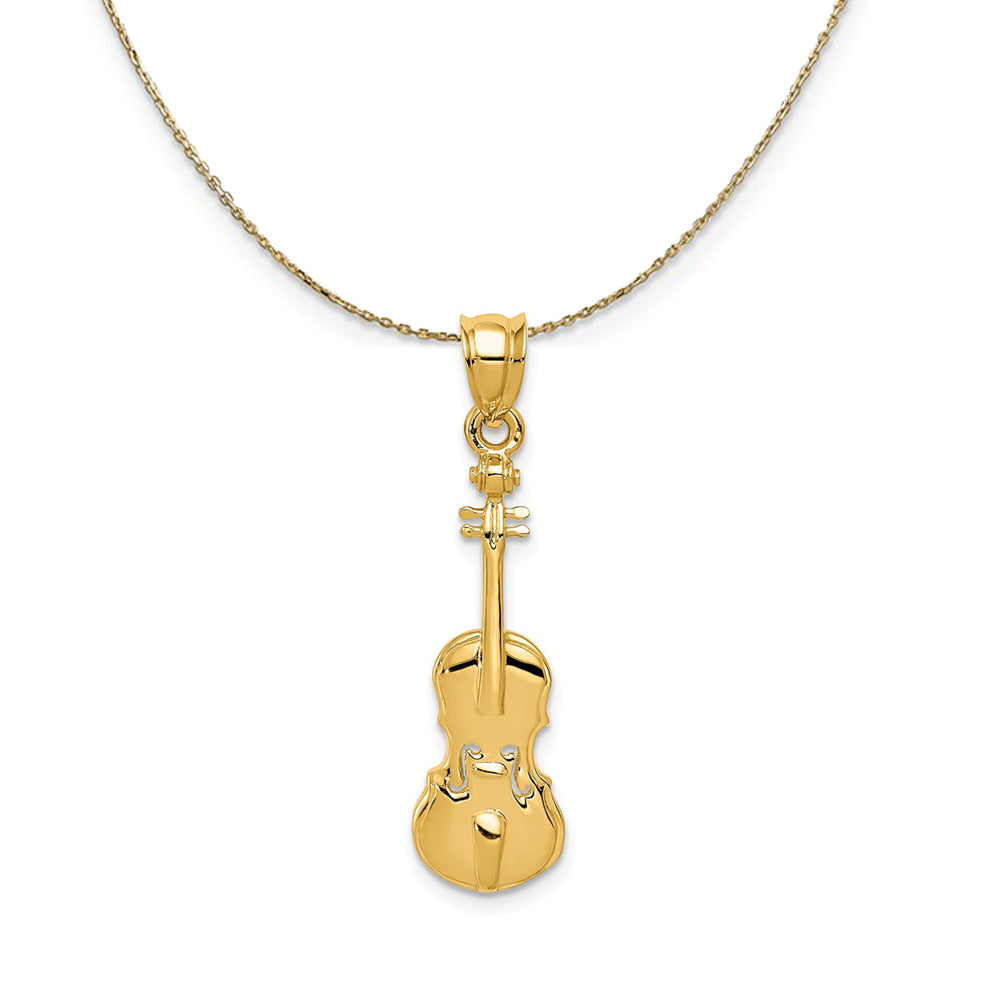 14k Yellow Gold Polished Violin Necklace, Item N20483 by The Black Bow Jewelry Co.