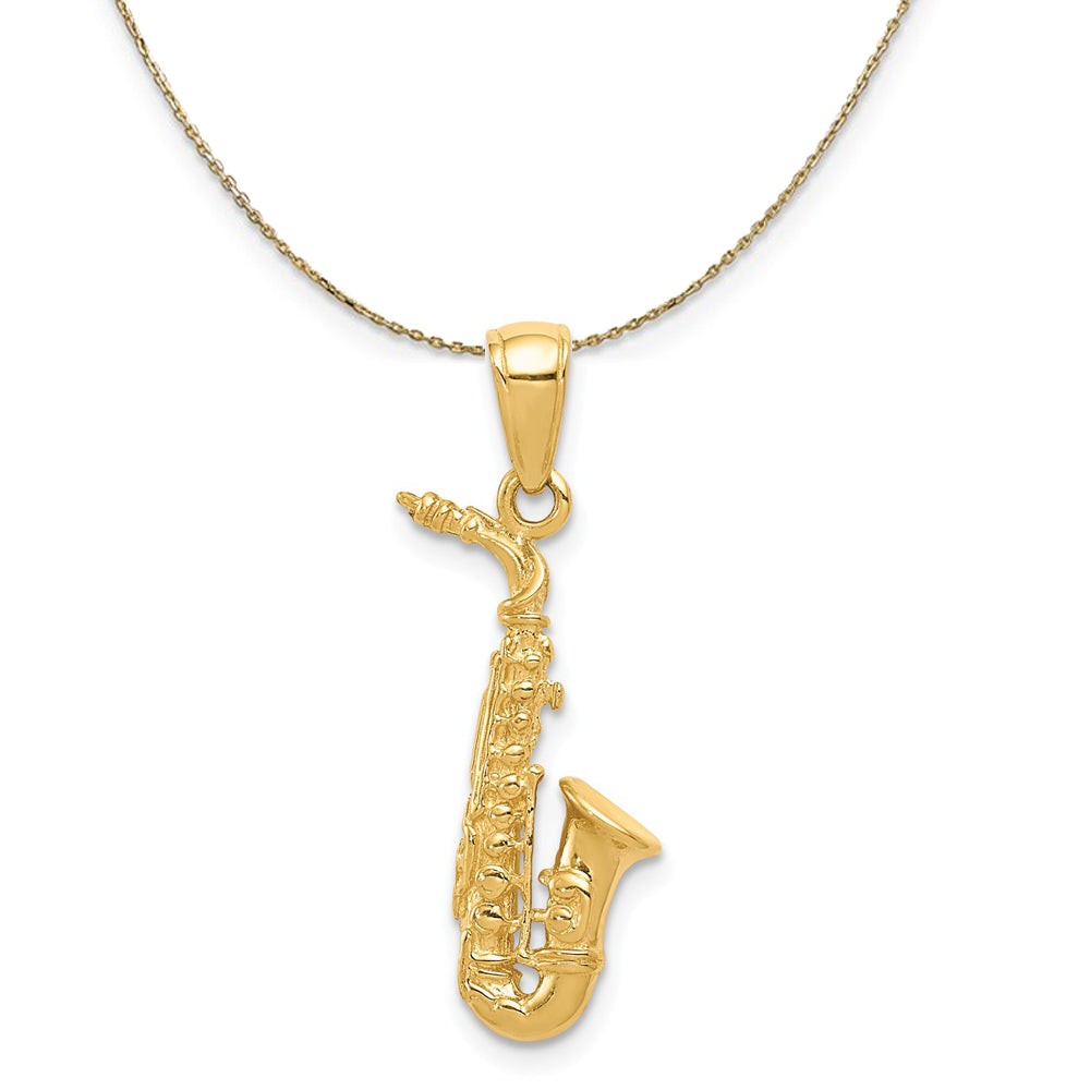 14k Yellow Gold Saxophone Necklace, Item N20490 by The Black Bow Jewelry Co.