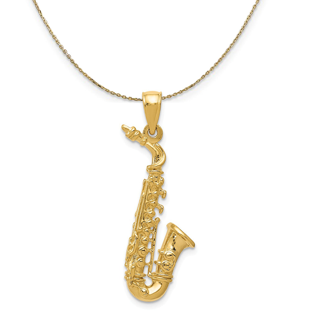 14k Yellow Gold Large Saxophone Necklace, Item N20491 by The Black Bow Jewelry Co.