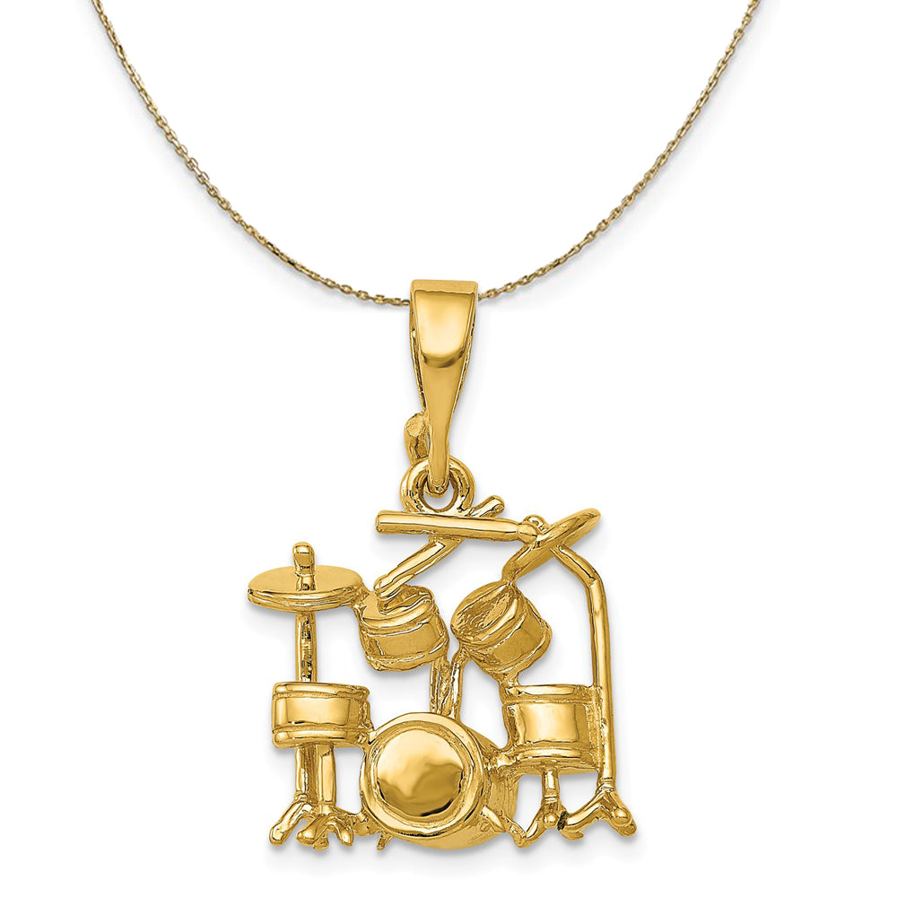 14k Yellow Gold 2D Polished Drum Set Necklace, Item N20494 by The Black Bow Jewelry Co.