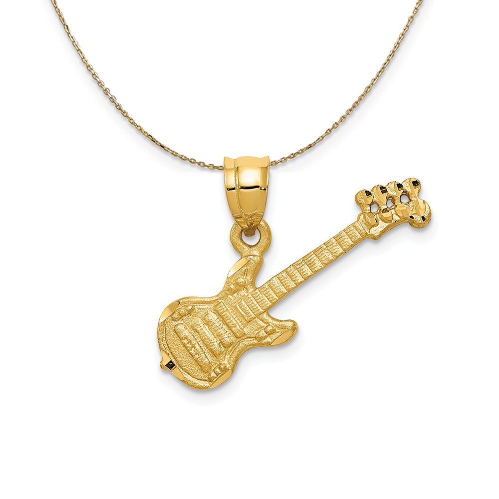 14k Yellow Gold Satin and Diamond Cut Guitar Necklace, Item N20496 by The Black Bow Jewelry Co.