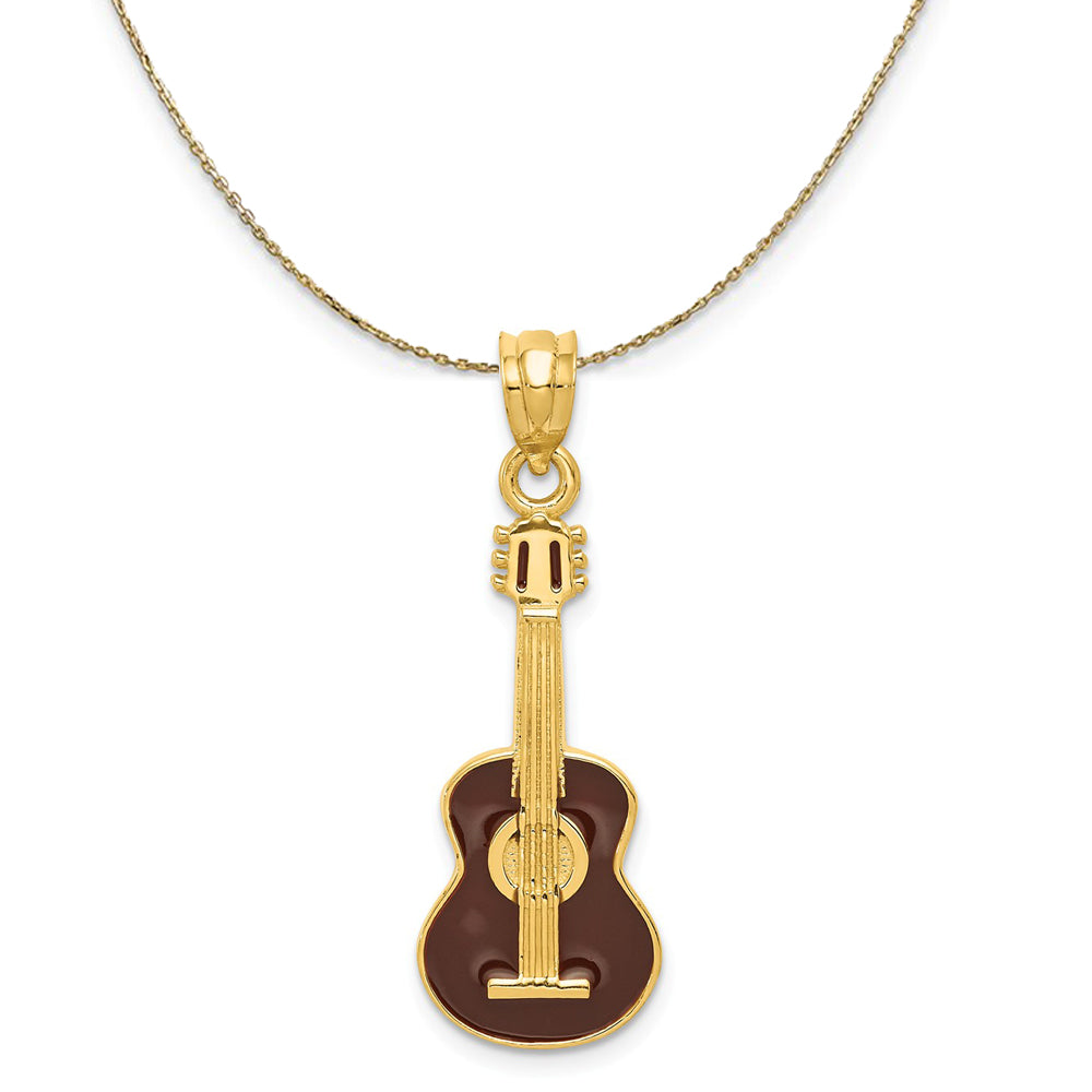 14k Yellow Gold Black Enameled Acoustic Guitar Necklace, Item N20500 by The Black Bow Jewelry Co.