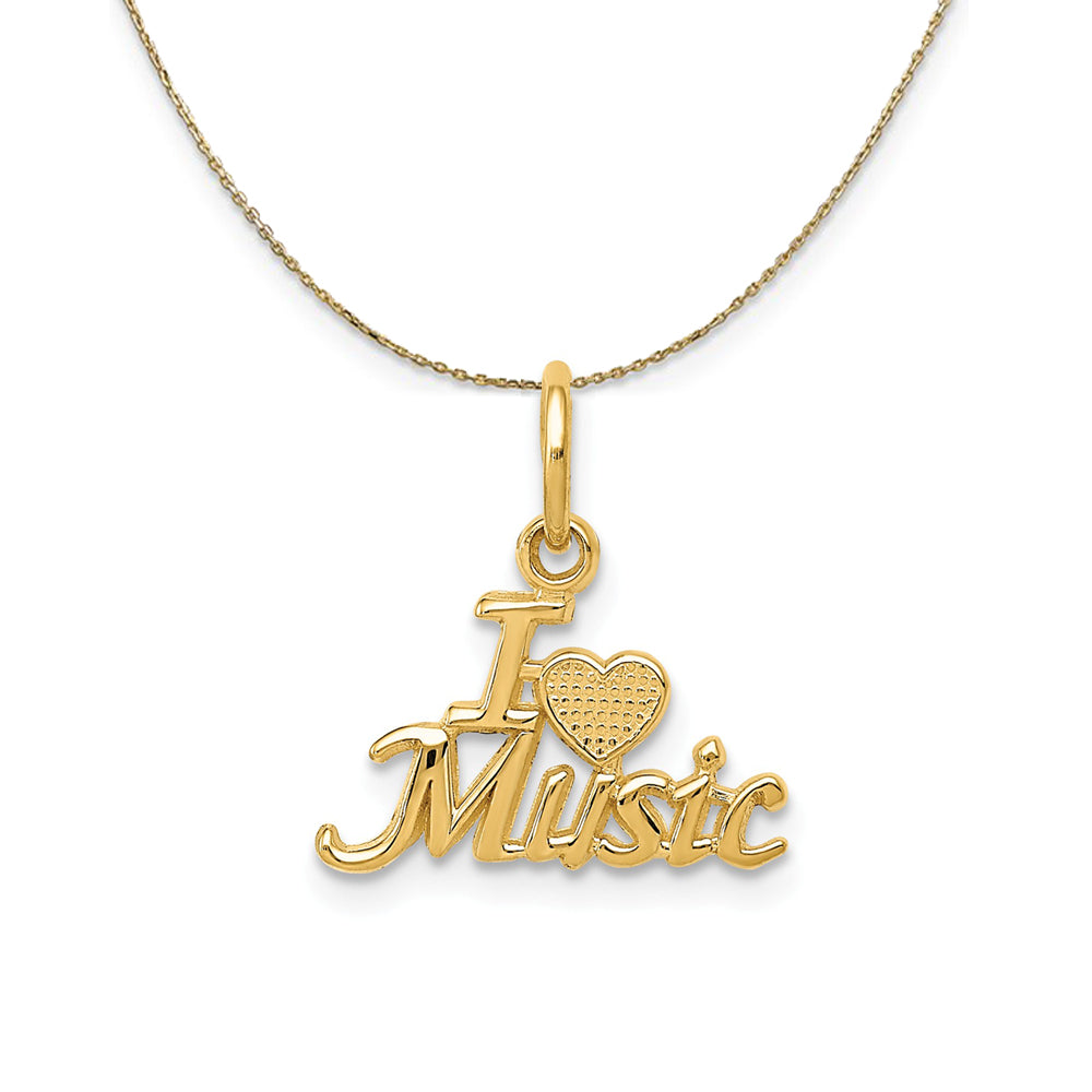 14k Yellow Gold I Heart Music Script Necklace, Item N20504 by The Black Bow Jewelry Co.